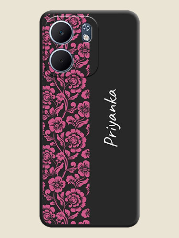 Custom Pink Floral Pattern Design With Custom Text On Space Black Custom Soft Matte Mobile Back Cover - Oppo A5X 4G
