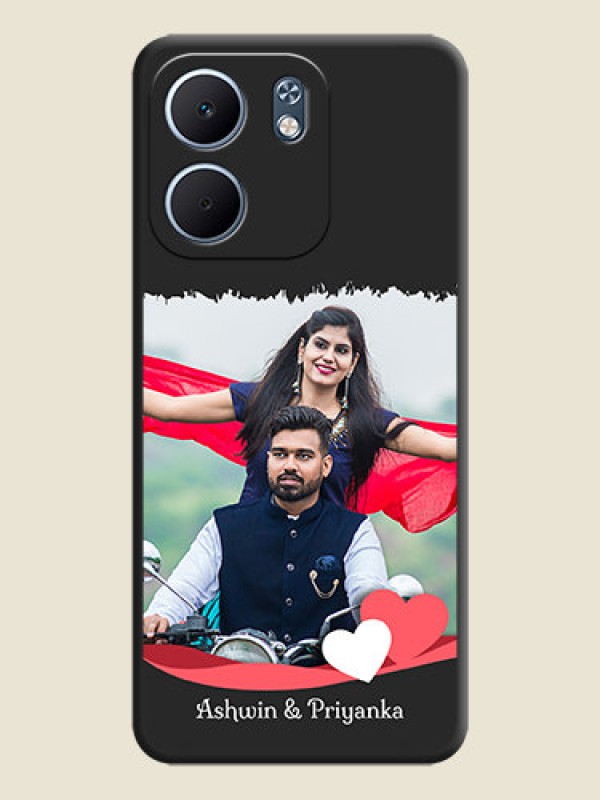 Custom Pin Color Love Shaped Ribbon Design with Text On Space Black Custom Soft Matte Mobile Back Cover - Oppo A5x 5G