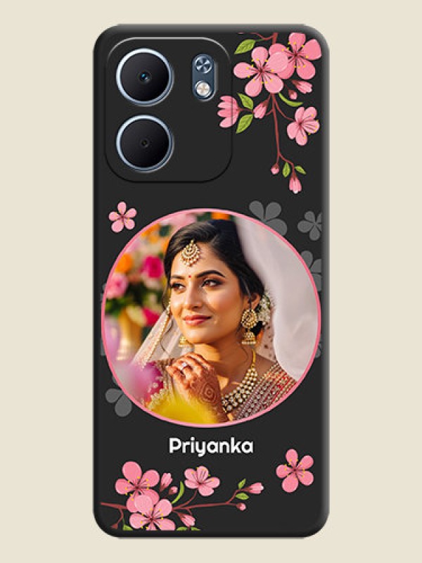Custom Round Image with Pink Color Floral Design on Photo On Space Black Custom Soft Matte Mobile Back Cover - Oppo A5x 5G