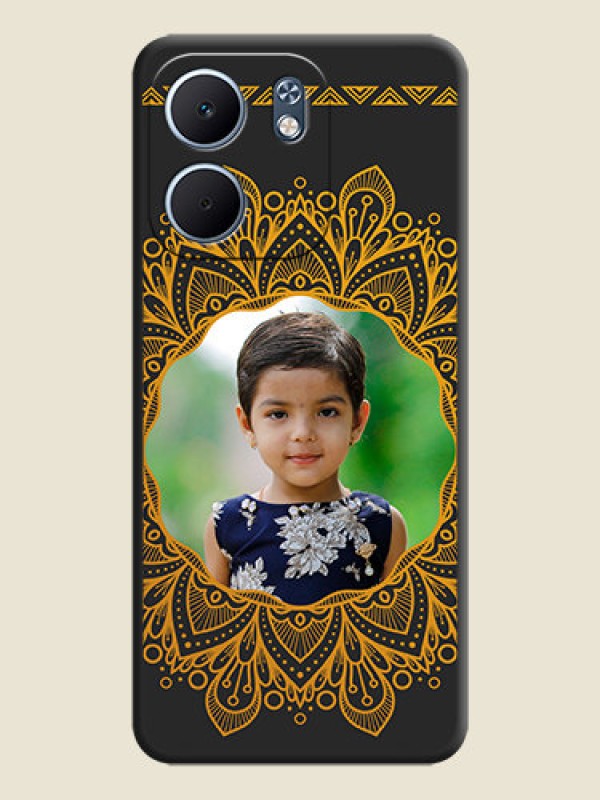 Custom Round Image with Floral Design On Space Black Custom Soft Matte Mobile Back Cover - Oppo A5x 5G