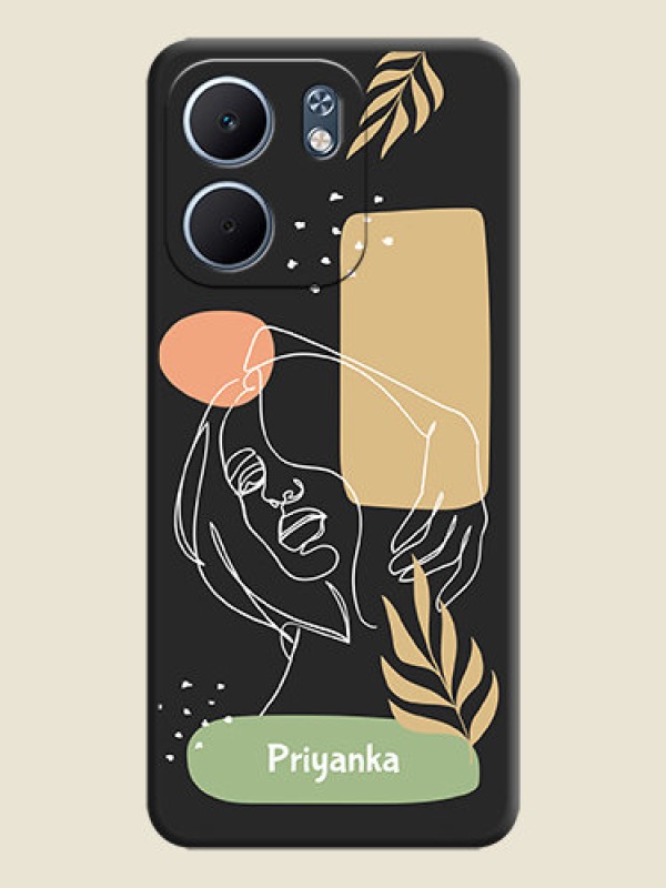 Custom Custom Text With Line Art Of Women & Leaves Design On Space Black Custom Soft Matte Mobile Back Cover - Oppo A5x 5G