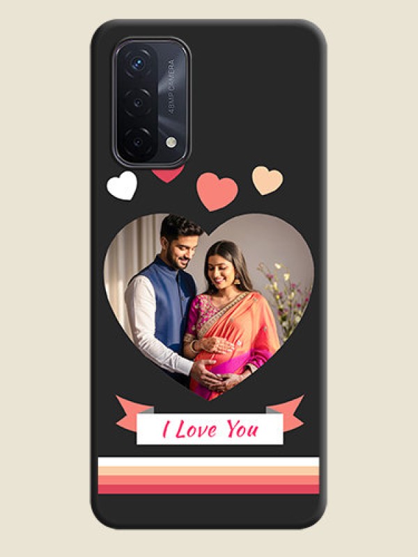 Custom Love Shaped Photo with Colorful Stripes on Personalised Space Black Soft Matte Cases - Oppo A74 5G