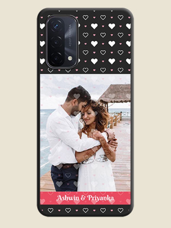 Custom White Color Love Symbols with Text Design on Photo on Space Black Soft Matte Phone Cover - Oppo A74 5G