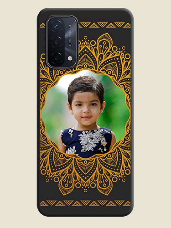 Custom Round Image with Floral Design on Photo on Space Black Soft Matte Mobile Cover - Oppo A74 5G