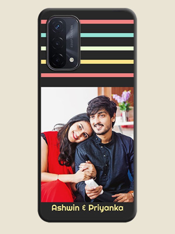 Custom Color Stripes with Photo and Text on Photo on Space Black Soft Matte Mobile Case - Oppo A74 5G