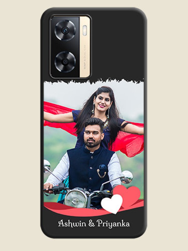 Custom Pin Color Love Shaped Ribbon Design with Text on Space Black Custom Soft Matte Phone Back Cover - Oppo A77 4G