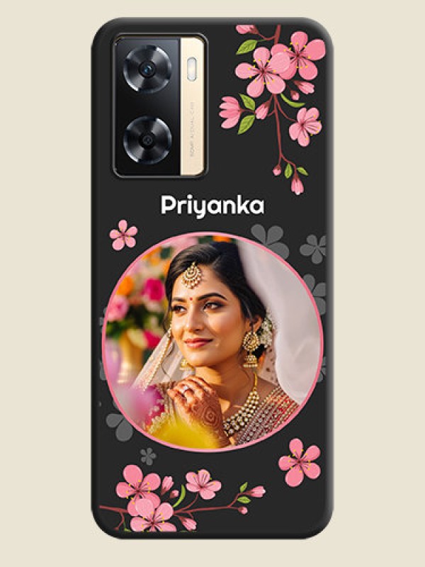 Custom Round Image with Pink Color Floral Design on Photo on Space Black Soft Matte Back Cover - Oppo A77s