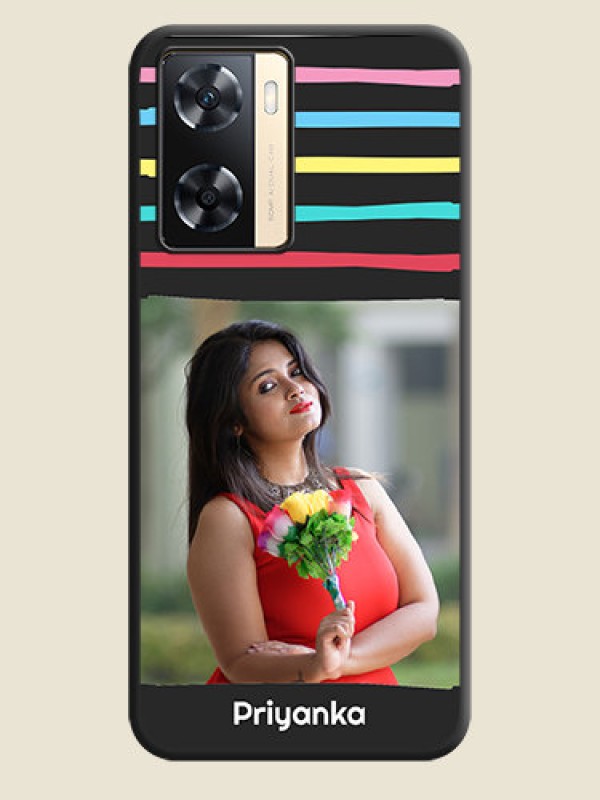 Custom Multicolor Lines with Image on Space Black Personalized Soft Matte Phone Covers - Oppo A77s