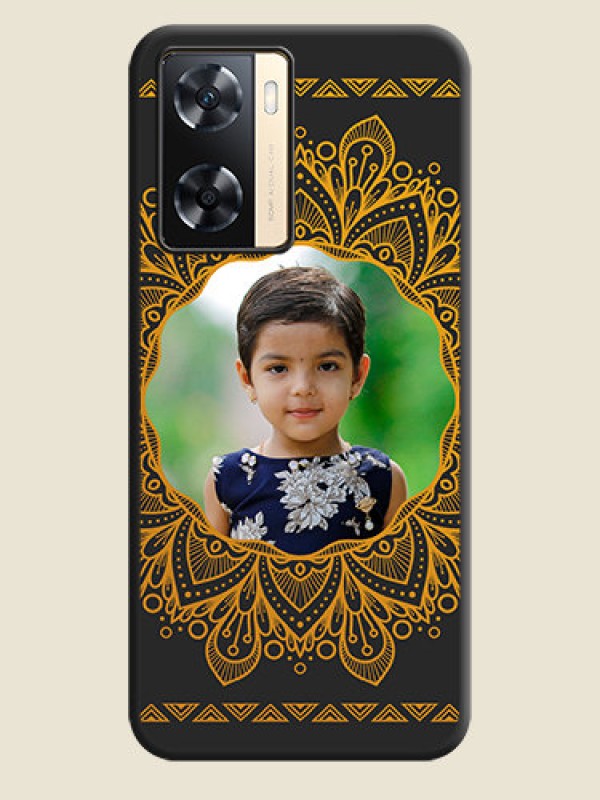 Custom Round Image with Floral Design on Photo on Space Black Soft Matte Mobile Cover - Oppo A77s