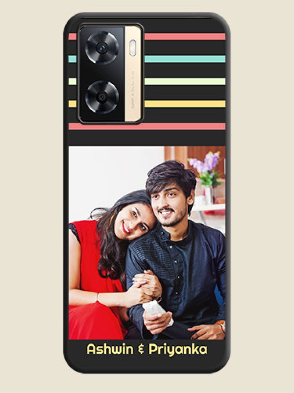 Custom Color Stripes with Photo and Text on Photo on Space Black Soft Matte Mobile Case - Oppo A77s