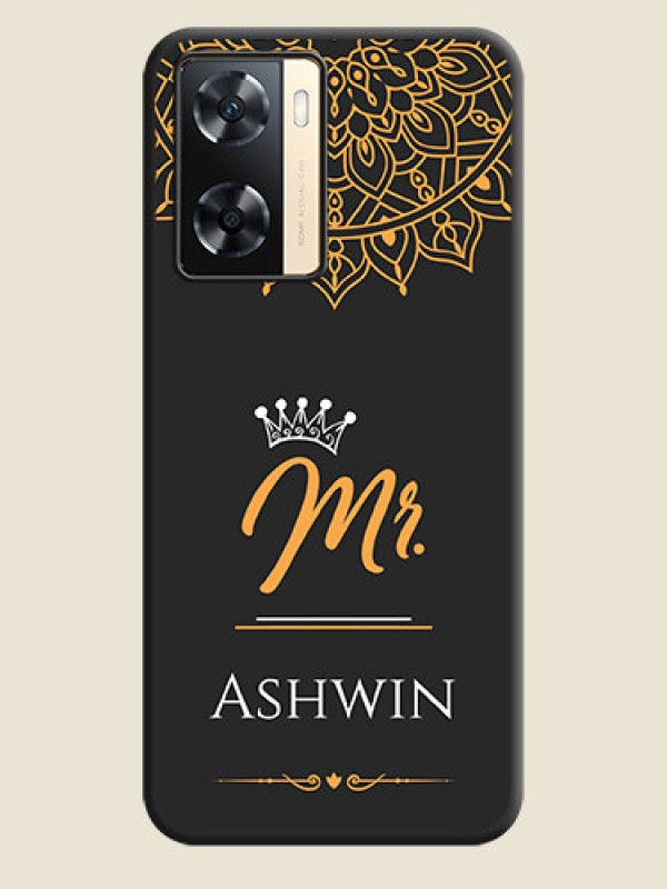 Custom Mr Name with Floral Design  on Personalised Space Black Soft Matte Cases - Oppo A77s