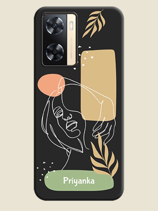 Custom Custom Text With Line Art Of Women & Leaves Design On Space Black Personalized Soft Matte Phone Covers -Oppo A77S