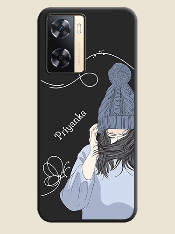 Custom Girl With Blue Winter Outfiit Custom Text Design On Space Black Personalized Soft Matte Phone Covers -Oppo A77S