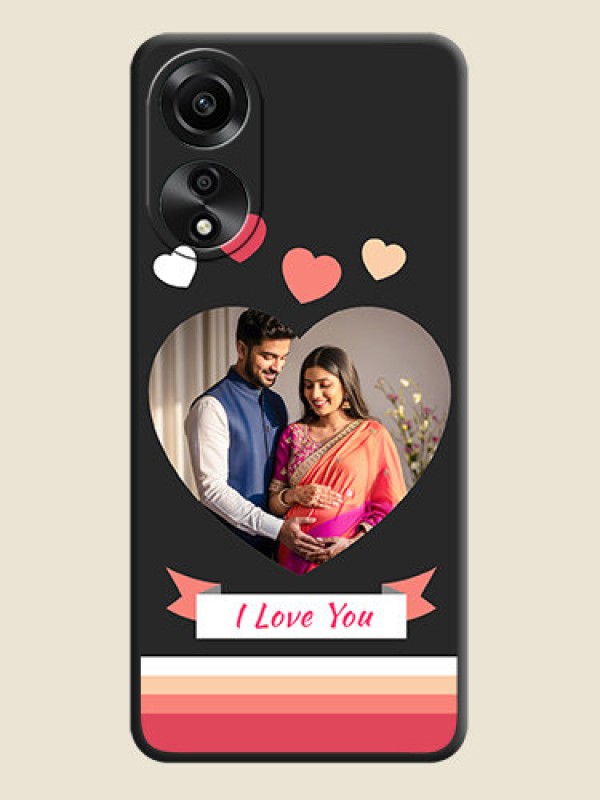 Custom Love Shaped Photo with Colorful Stripes on Personalised Space Black Soft Matte Cases - Oppo A78 4G