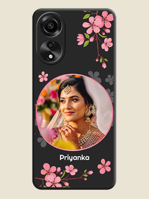 Custom Round Image with Pink Color Floral Design - Photo on Space Black Soft Matte Back Cover - Oppo A78 4G