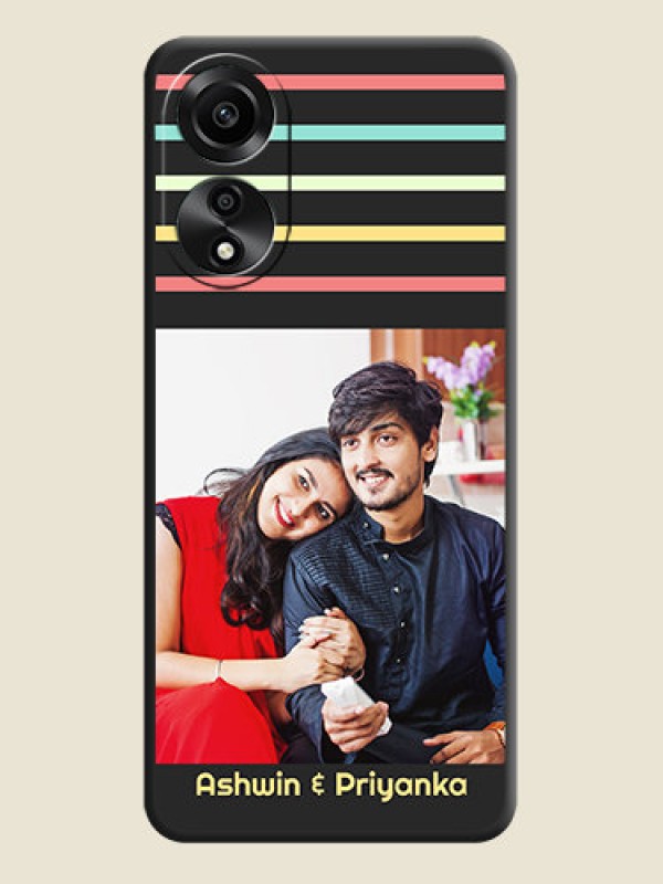 Custom Color Stripes with Photo and Text - Photo on Space Black Soft Matte Mobile Case - Oppo A78 4G