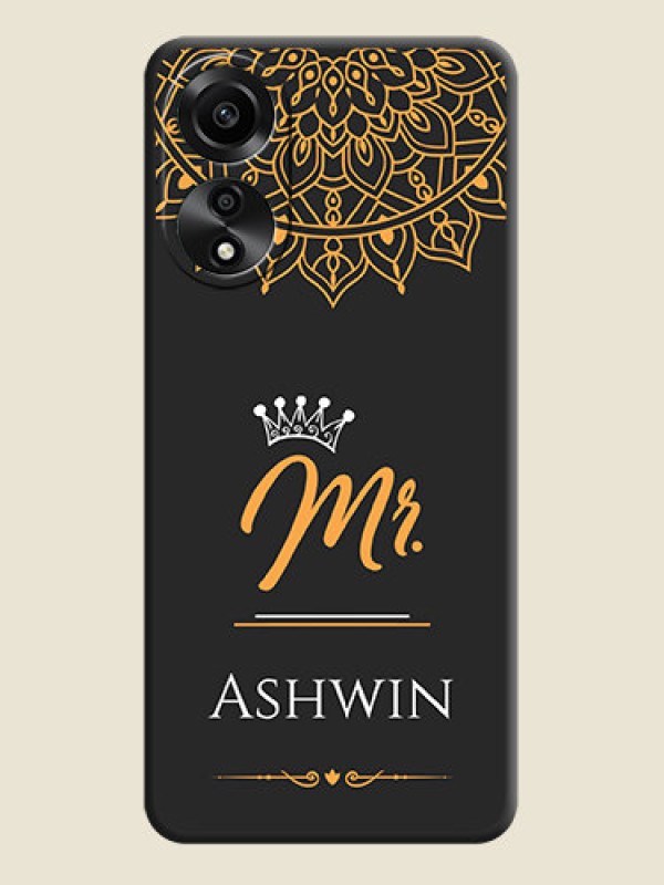 Custom Mr Name with Floral Design on Personalised Space Black Soft Matte Cases - Oppo A78 4G