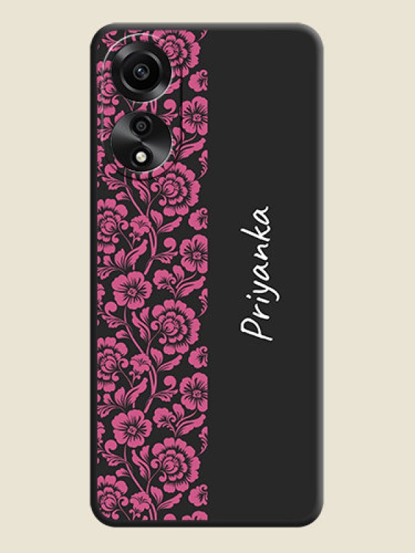 Custom Pink Floral Pattern Design With Custom Text On Space Black Personalized Soft Matte Phone Covers - Oppo A78 4G