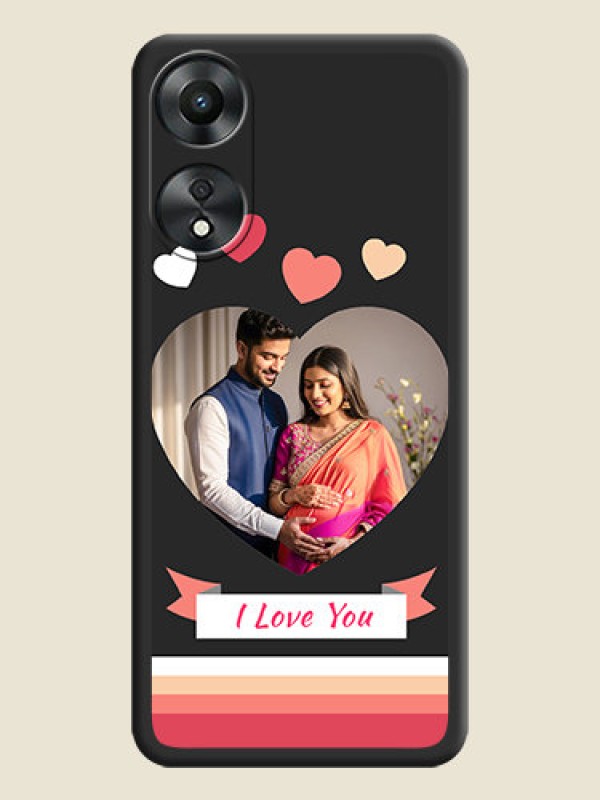 Custom Love Shaped Photo with Colorful Stripes on Personalised Space Black Soft Matte Cases - Oppo A78 5G