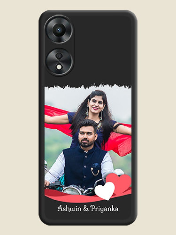 Custom Pin Color Love Shaped Ribbon Design with Text on Space Black Custom Soft Matte Phone Back Cover - Oppo A78 5G