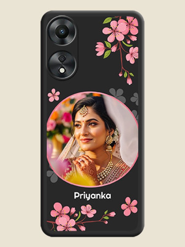 Custom Round Image with Pink Color Floral Design on Photo on Space Black Soft Matte Back Cover - Oppo A78 5G