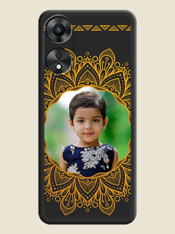 Custom Round Image with Floral Design on Photo on Space Black Soft Matte Mobile Cover - Oppo A78 5G