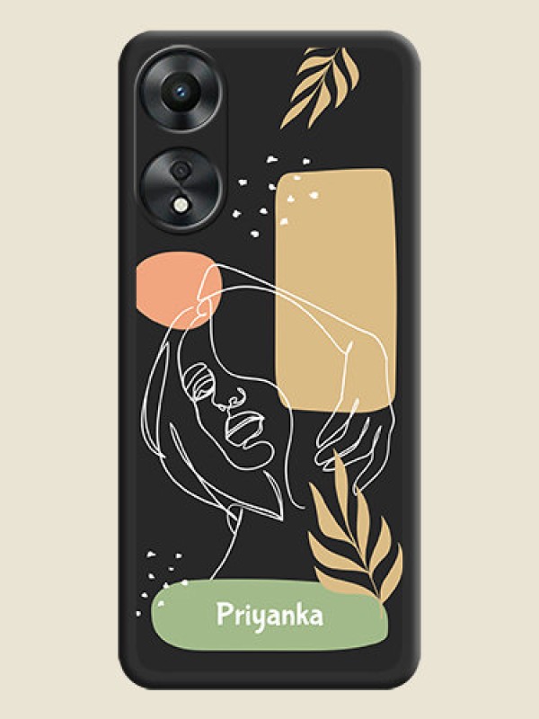 Custom Custom Text With Line Art Of Women & Leaves Design On Space Black Personalized Soft Matte Phone Covers -Oppo A78 5G