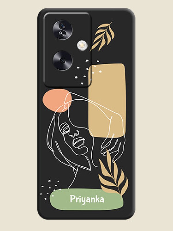 Custom Custom Text With Line Art Of Women & Leaves Design On Space Black Custom Soft Matte Mobile Back Cover - Oppo A79 5G