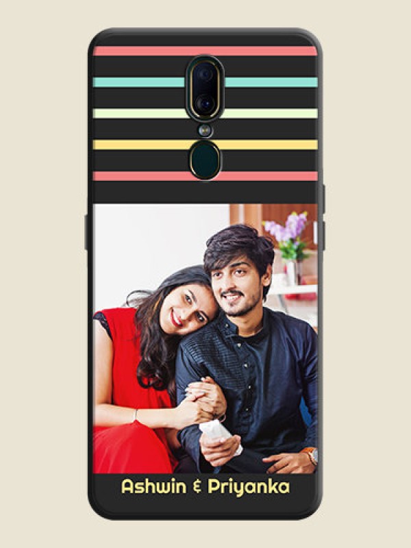 Custom Color Stripes with Photo and Text on Photo on Space Black Soft Matte Mobile Case - Oppo A9