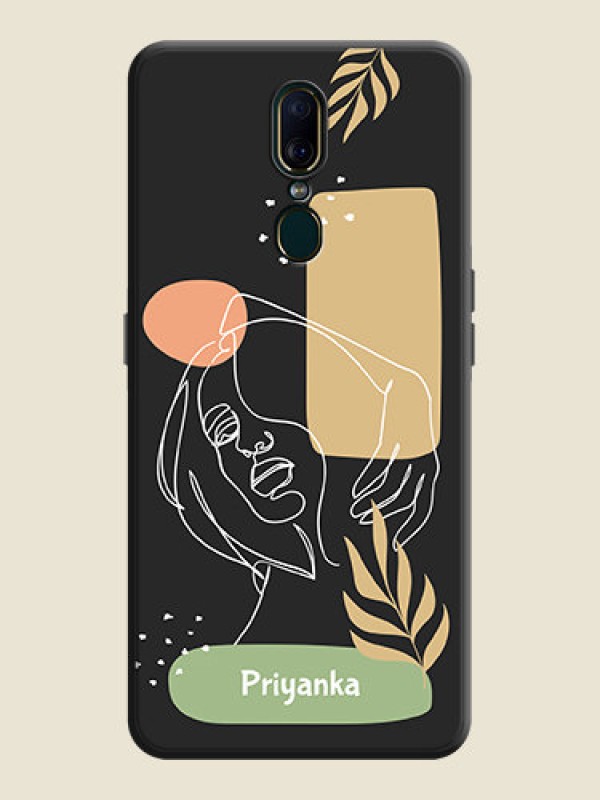 Custom Custom Text With Line Art Of Women & Leaves Design On Space Black Personalized Soft Matte Phone Covers -Oppo A9