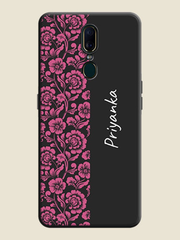 Custom Pink Floral Pattern Design With Custom Text On Space Black Personalized Soft Matte Phone Covers -Oppo A9