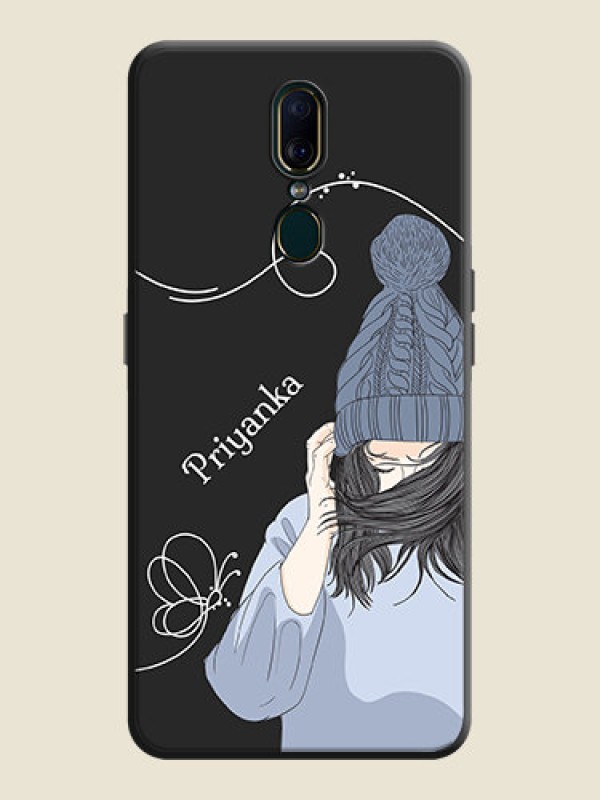 Custom Girl With Blue Winter Outfiit Custom Text Design On Space Black Personalized Soft Matte Phone Covers -Oppo A9