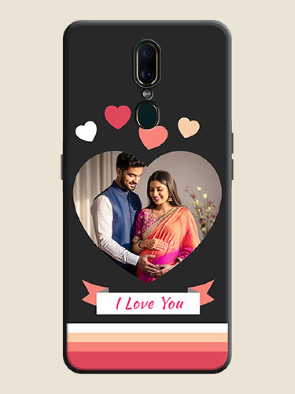 Custom Love Shaped Photo with Colorful Stripes on Personalised Space Black Soft Matte Cases - Oppo F11