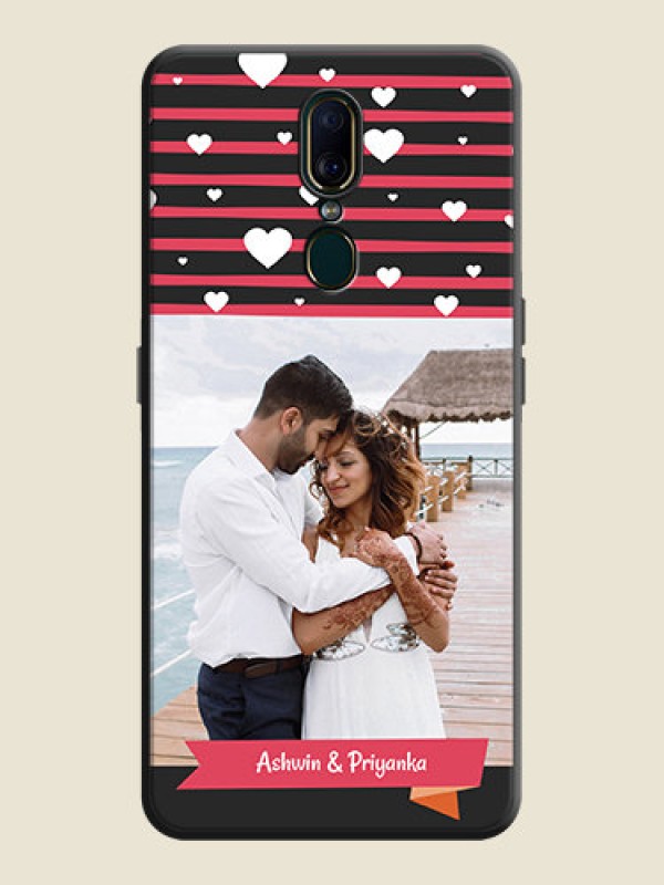 Custom White Color Love Symbols with Pink Lines Pattern on Space Black Custom Soft Matte Phone Cases - Oppo F11