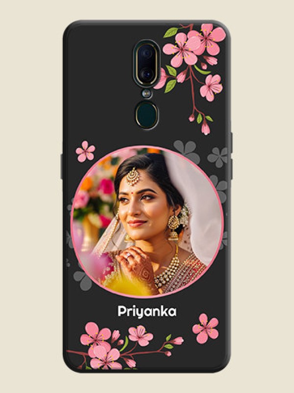 Custom Round Image with Pink Color Floral Design - Photo on Space Black Soft Matte Back Cover - Oppo F11