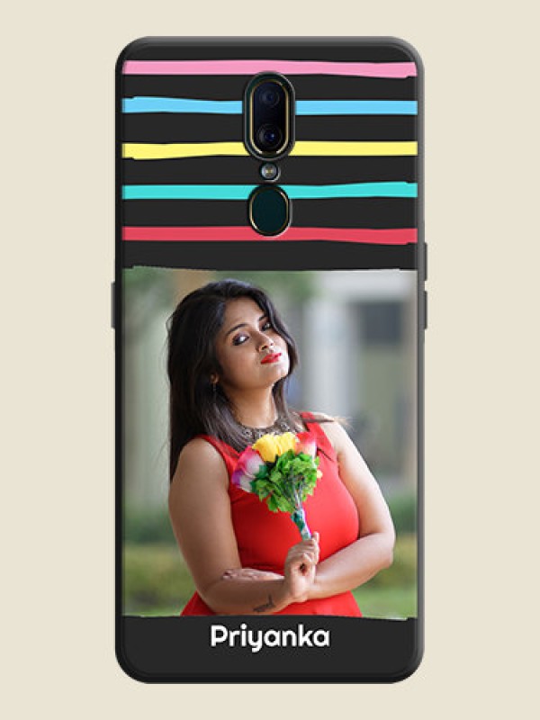 Custom Multicolor Lines with Image on Space Black Personalized Soft Matte Phone Covers - Oppo F11
