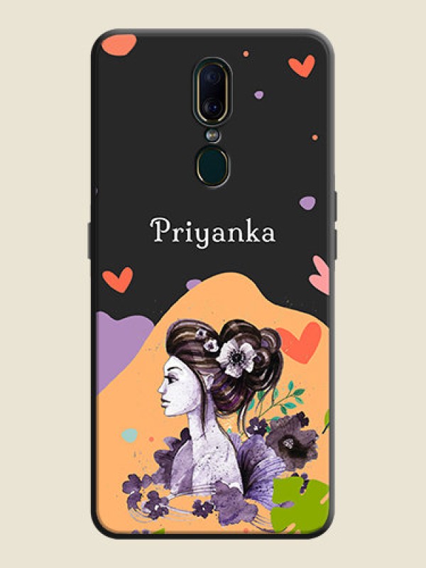 Custom Namecase For Her With Fancy Lady Image On Space Black Personalized Soft Matte Phone Covers -Oppo F11