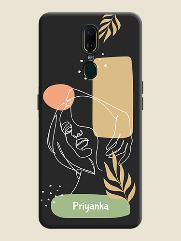 Custom Custom Text With Line Art Of Women & Leaves Design On Space Black Personalized Soft Matte Phone Covers -Oppo F11