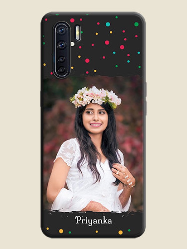 Custom Multicolor Dotted Pattern with Text on Space Black Custom Soft Matte Phone Back Cover - Oppo F15