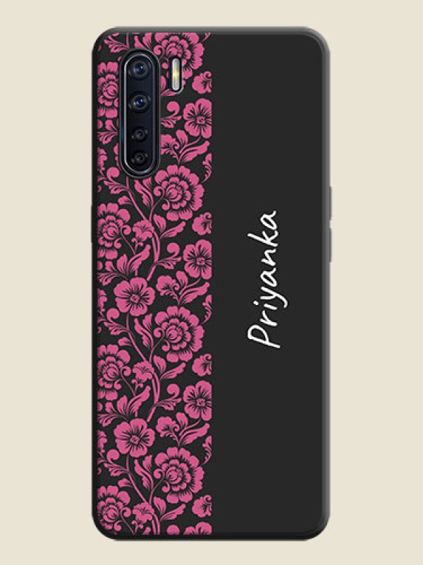 Custom Pink Floral Pattern Design With Custom Text On Space Black Personalized Soft Matte Phone Covers -Oppo F15