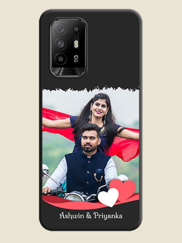 Custom Pin Color Love Shaped Ribbon Design with Text on Space Black Custom Soft Matte Phone Back Cover - Oppo F19 Pro Plus 5G