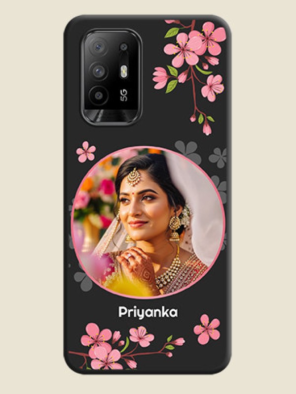 Custom Round Image with Pink Color Floral Design on Photo on Space Black Soft Matte Back Cover - Oppo F19 Pro Plus 5G