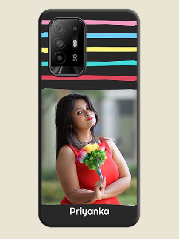 Custom Multicolor Lines with Image on Space Black Personalized Soft Matte Phone Covers - Oppo F19 Pro Plus 5G