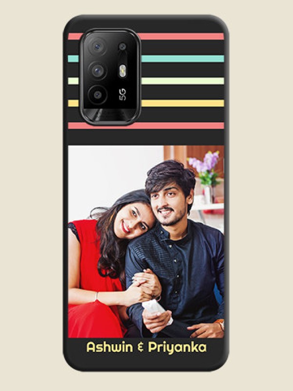 Custom Color Stripes with Photo and Text on Photo on Space Black Soft Matte Mobile Case - Oppo F19 Pro Plus 5G