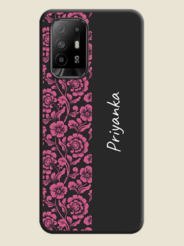 Custom Pink Floral Pattern Design With Custom Text On Space Black Personalized Soft Matte Phone Covers -Oppo F19 Pro Plus 5G