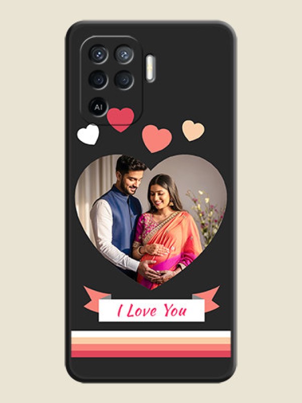 Custom Love Shaped Photo with Colorful Stripes on Personalised Space Black Soft Matte Cases - Oppo F19 Pro