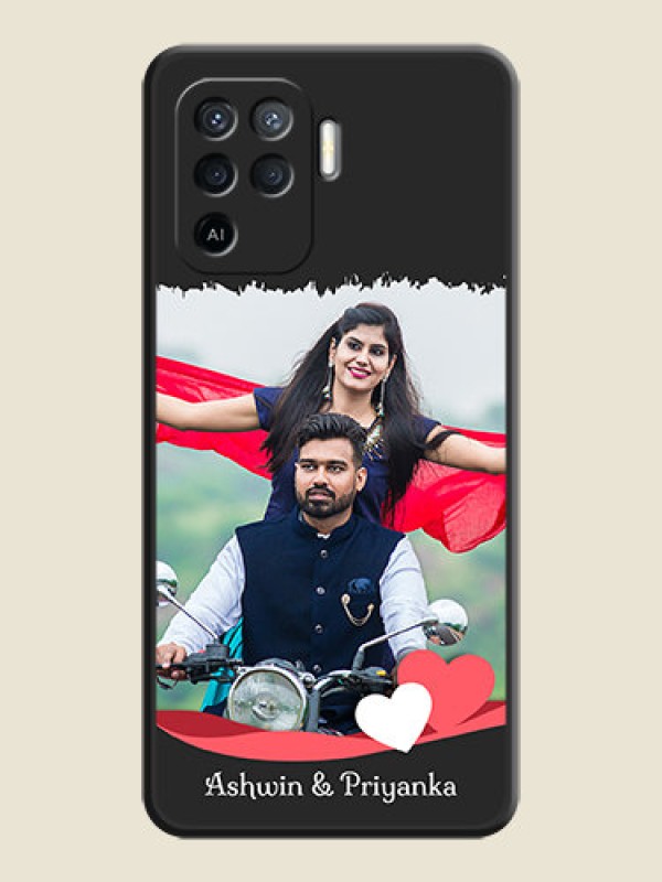 Custom Pin Color Love Shaped Ribbon Design with Text on Space Black Custom Soft Matte Phone Back Cover - Oppo F19 Pro