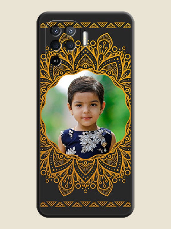 Custom Round Image with Floral Design on Photo on Space Black Soft Matte Mobile Cover - Oppo F19 Pro
