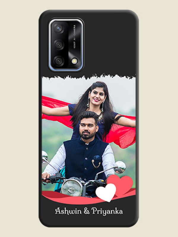 Custom Pin Color Love Shaped Ribbon Design with Text on Space Black Custom Soft Matte Phone Back Cover - Oppo F19