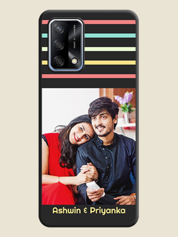 Custom Color Stripes with Photo and Text on Photo on Space Black Soft Matte Mobile Case - Oppo F19